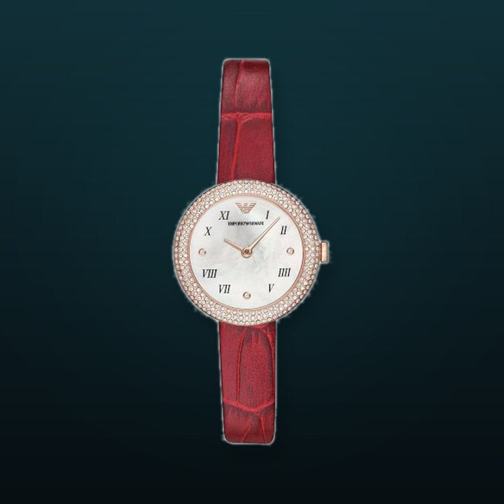 Classic Mother-Of-Pearl Dial / Burgundy Leather Strap Mother-of-Pearl Dial