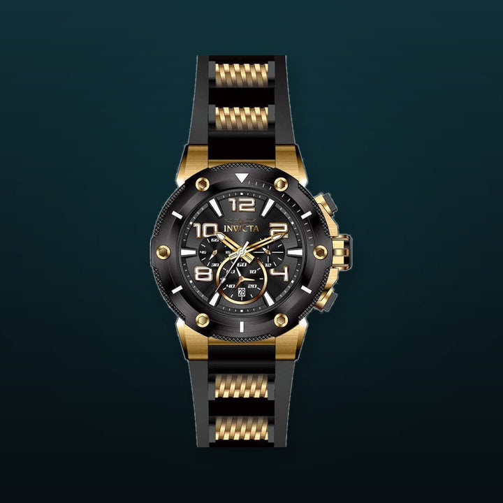 Speedway Chronograph Black Dial / Two-Tone Black / Gold Silicone And Stainless Steel Strap Black Dial