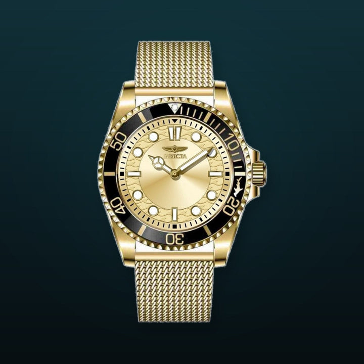 Pro Diver Men Gold-Tone Dial / Gold-Tone Stainless Steel Mesh Bracelet