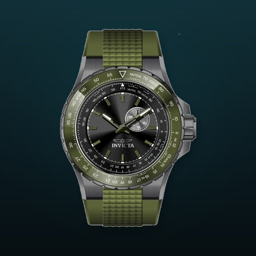 Aviator Men Black Dial / Green Silicone Strap Black Dial