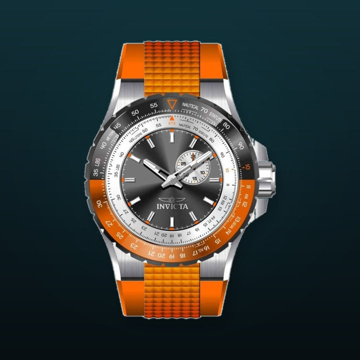 Aviator Men Black Dial / Orange Silicone Strap Black Dial