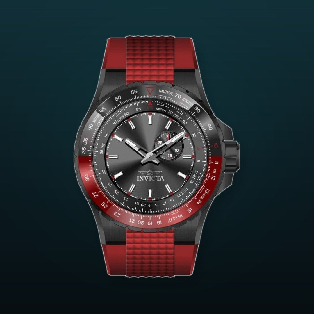 Aviator Men Black Dial / Red Silicone Strap Black Dial