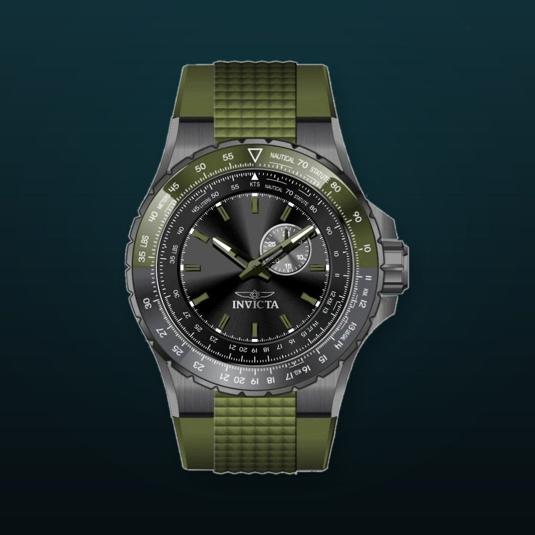 Aviator Men Black Dial / Green Silicone Strap Black Dial