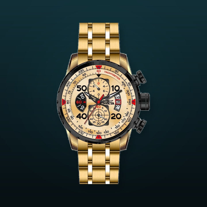 Aviator Chronograph Gold Dial / Gold Stainless Steel Bracelet Gold Dial