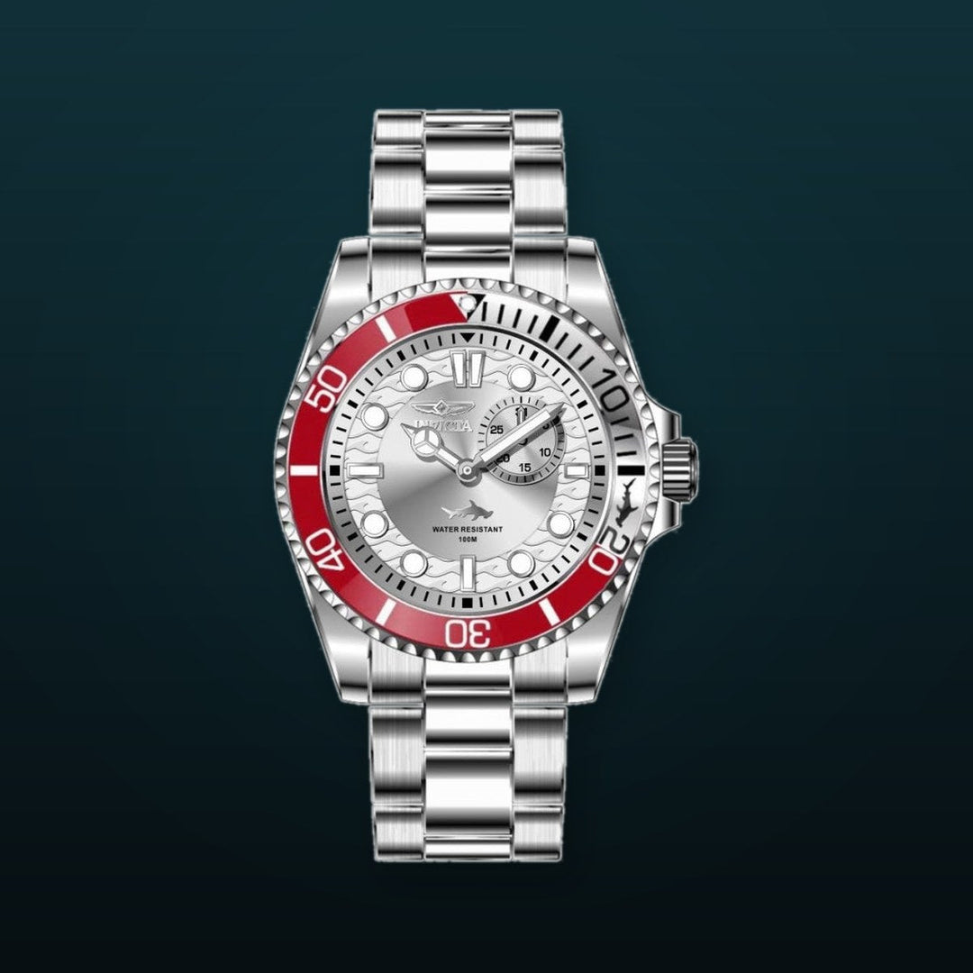 Pro Diver Men Silver-Tone Dial With Red Bezel / Stainless Steel Bracelet Silver-tone Dial