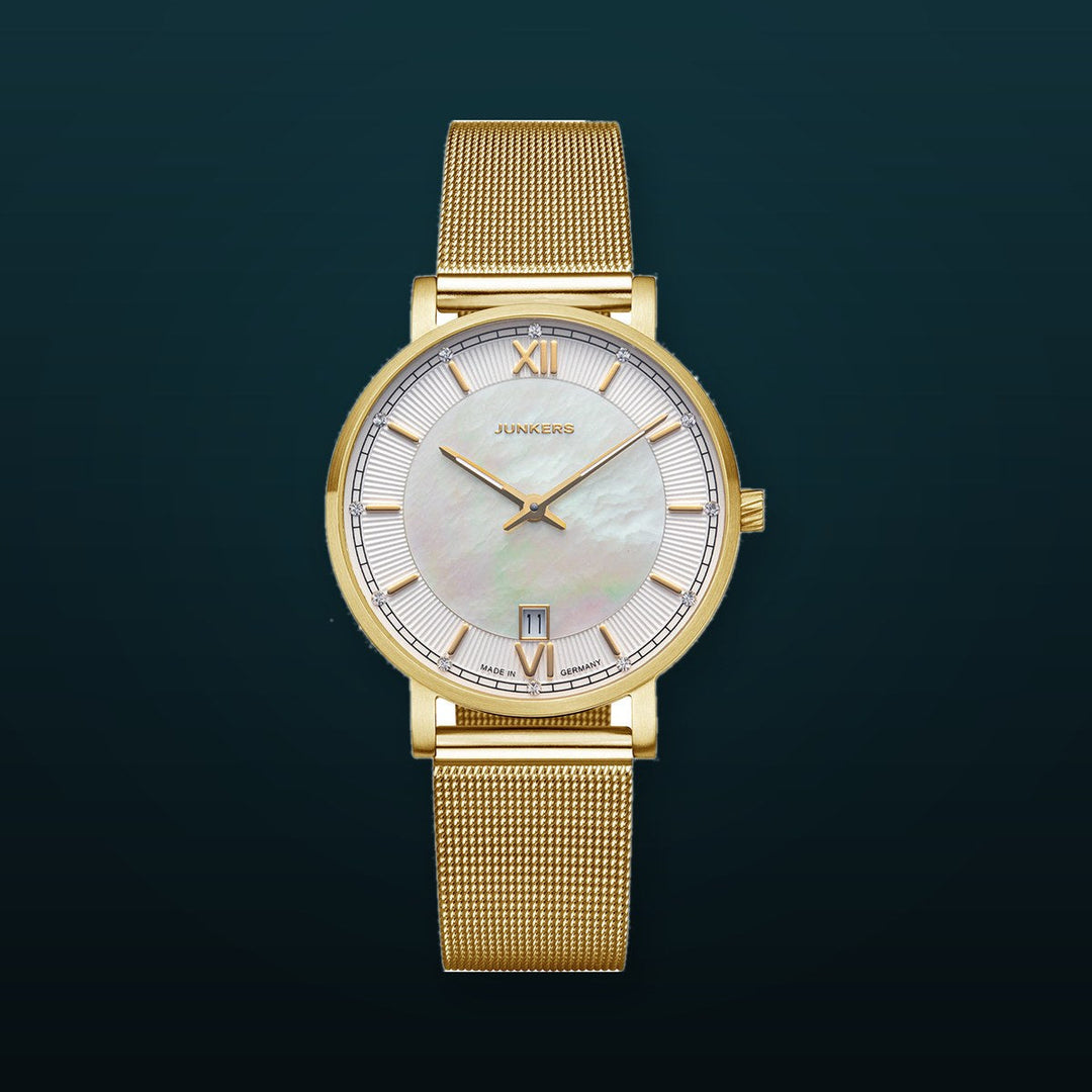 Junkers Annelise 34 Mother -Of-Pearl White Mother-Of-Pearl Dial / Gold-Tone Mesh Bracelet White Dial
