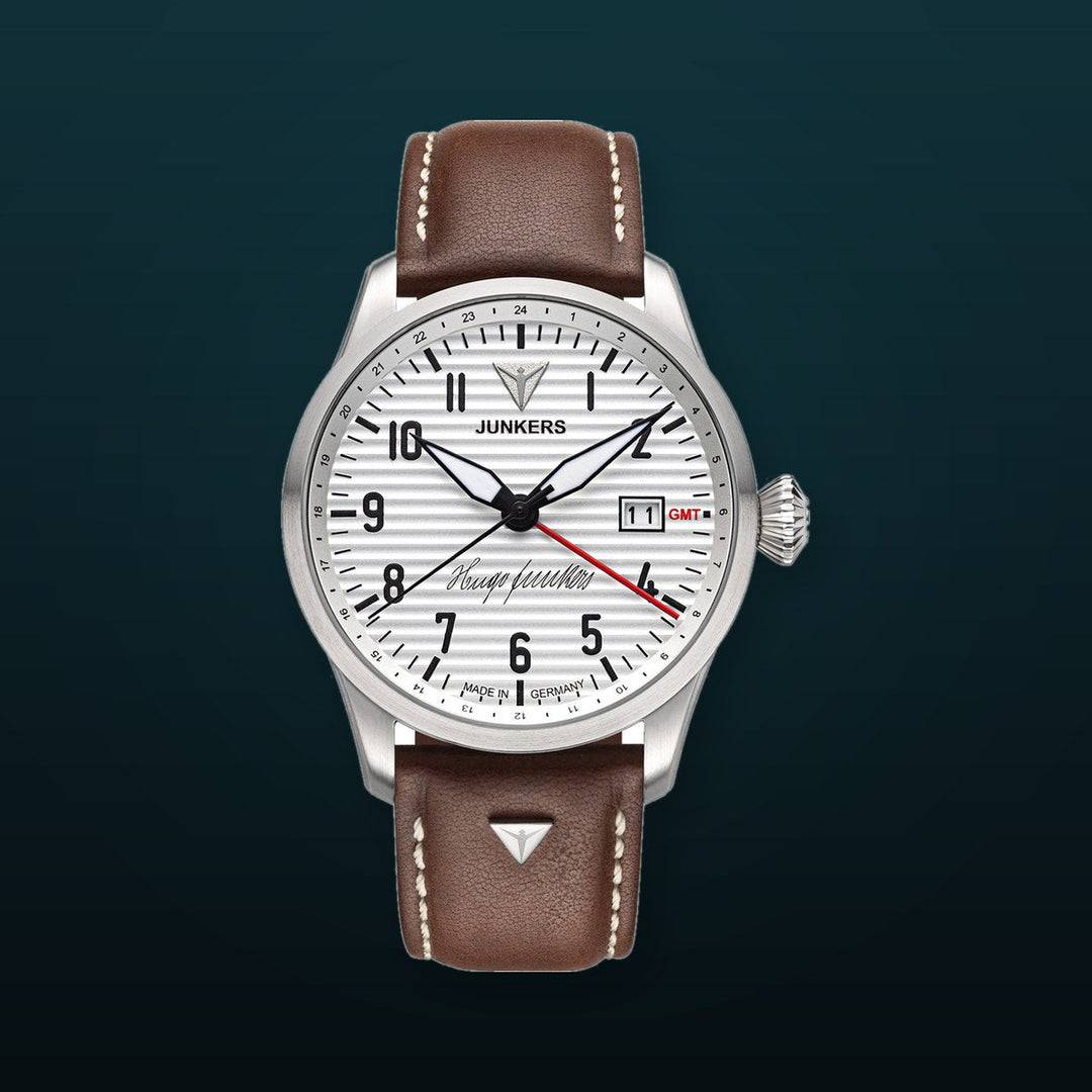 Hugo Junkers GMT Signature Edition GMT Silver Dial / Brown Leather Strap Silver Dial