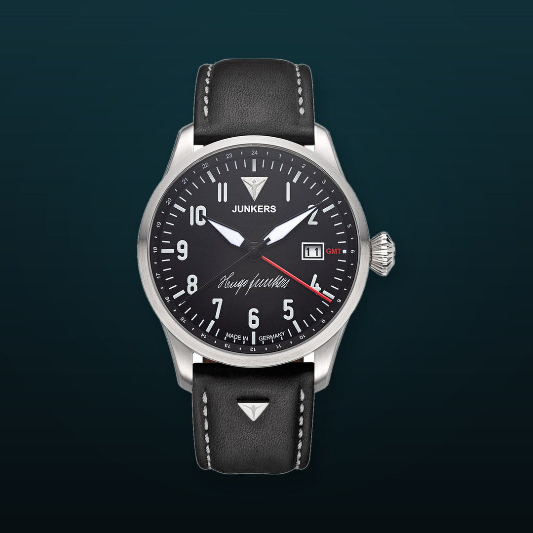 Hugo Junkers GMT Signature Edition GMT Black Dial / Black Leather Strap Black Dial