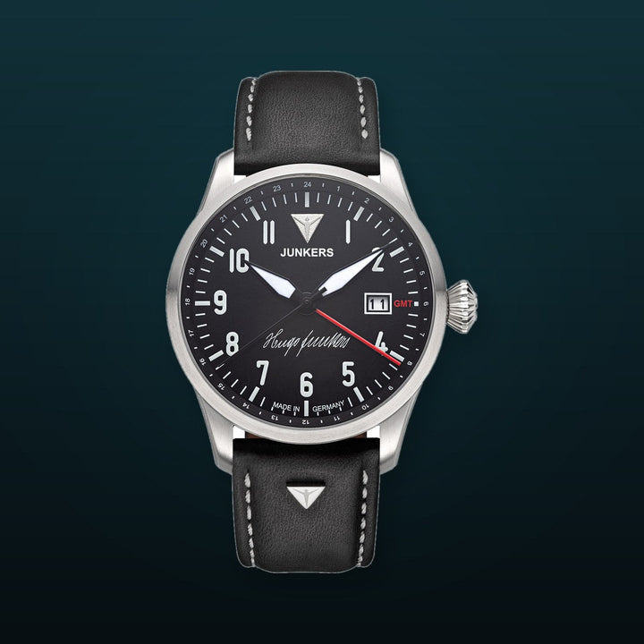 Hugo Junkers GMT Signature Edition GMT Black Dial / Black Leather Strap Black Dial