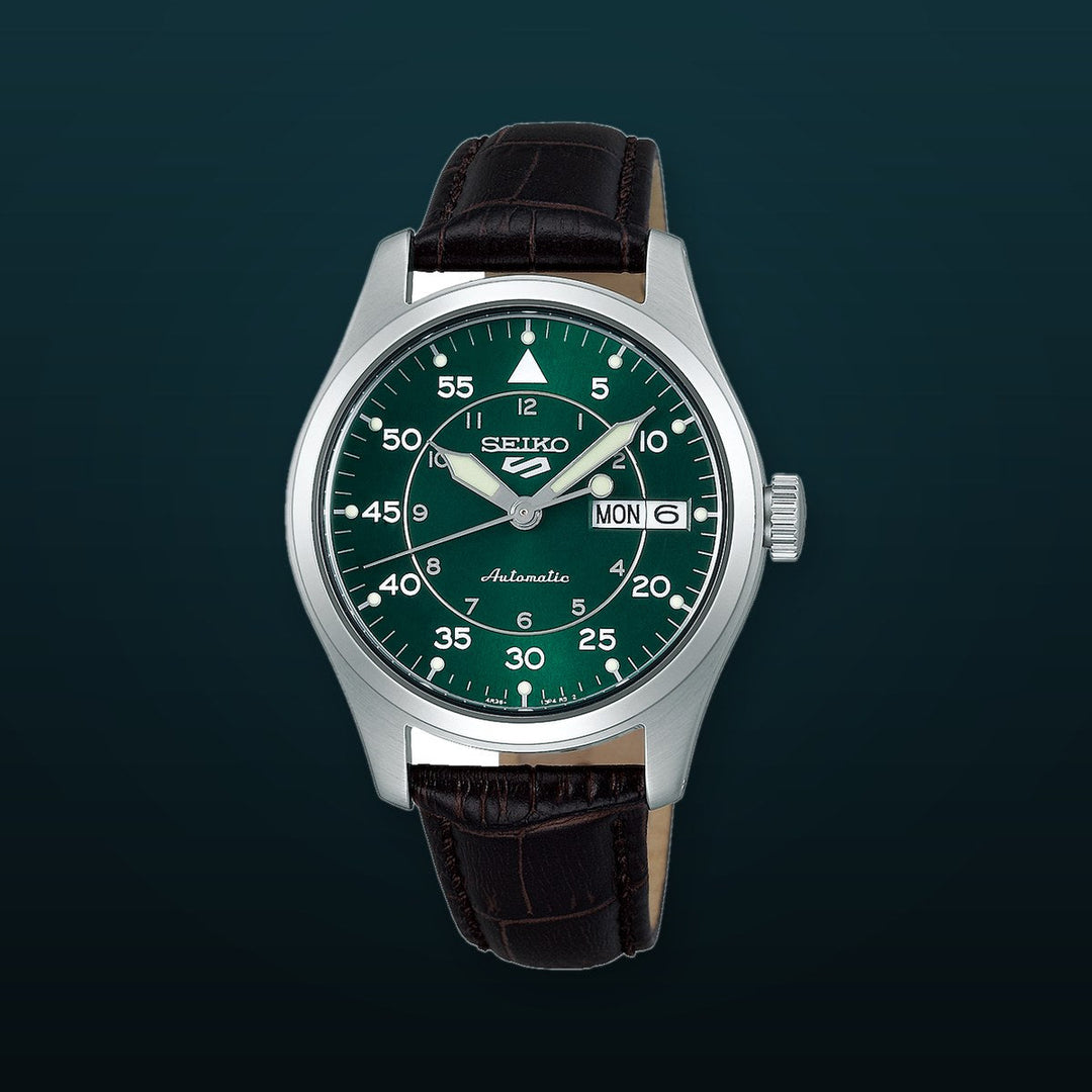 5 Sports Field Series Green Dial Brown Leather Strap 36.4mm Green Dial