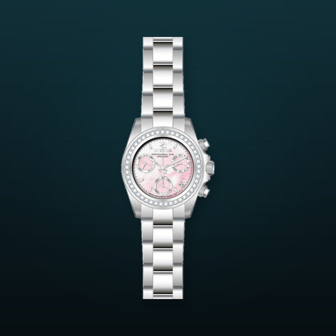 Elite Diamond Pink Mother-Of-Pearl Dial Silver Stainless Steel Bracelet 38mm Pink Mother-of-Pearl Dial
