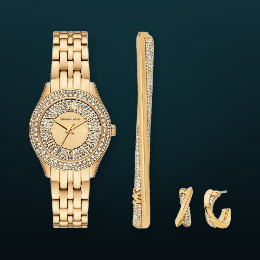 Harlowe Mini Crystal Pave Dial Gold Stainless Steel Bracelet 33mm Crystal Pave Dial