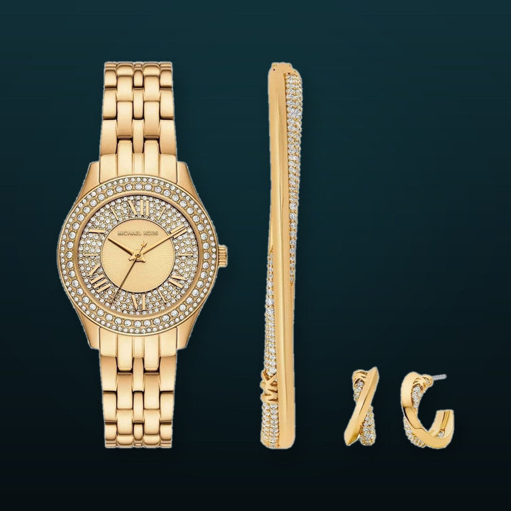 Harlowe Mini Crystal Pave Dial Gold Stainless Steel Bracelet 33mm Crystal Pave Dial