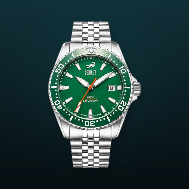 Reef X Diver Emerald Green 43mm 5-Link Bracelet Green Dial