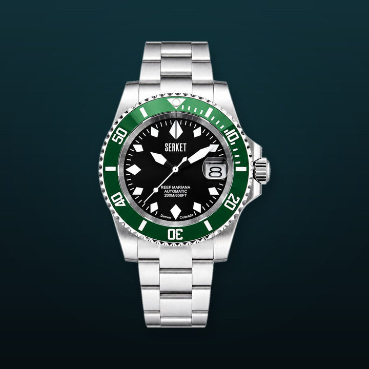 Reef Mariana Diver Black Dial Green Bezel 40mm Black Dial