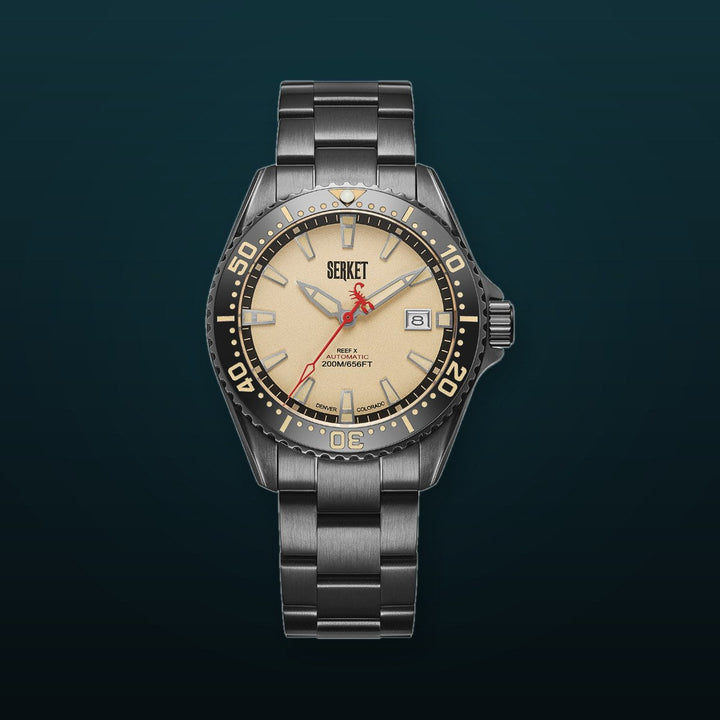 Reef X Diver Vintage Beige Black DLC Steel 43mm Beige Dial