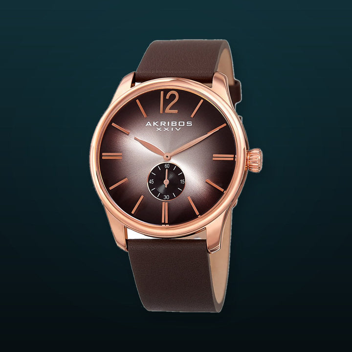 Small Seconds Genuine Brown Leather Strap Watch Brown/Rose | Black Dial