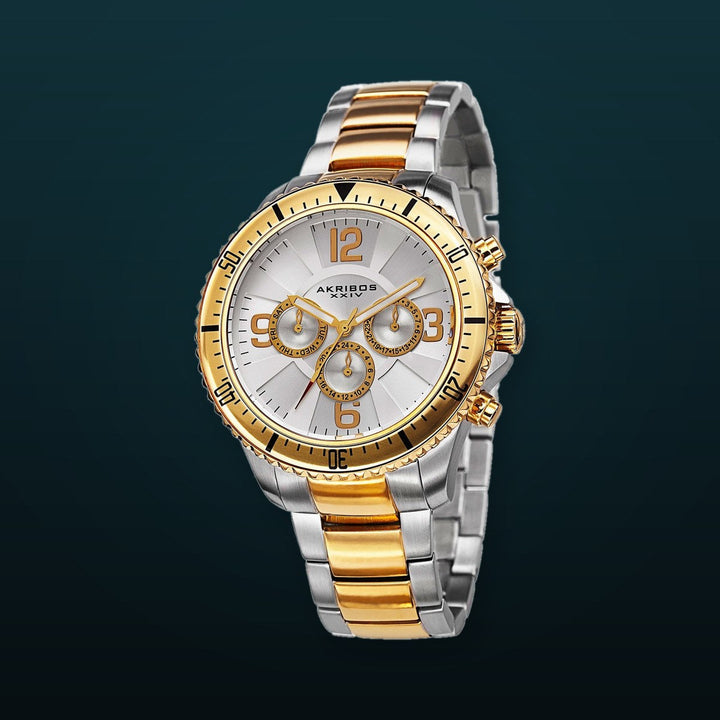 Bold Pattern Multifunction Dial Steel Watch Silver/Gold
