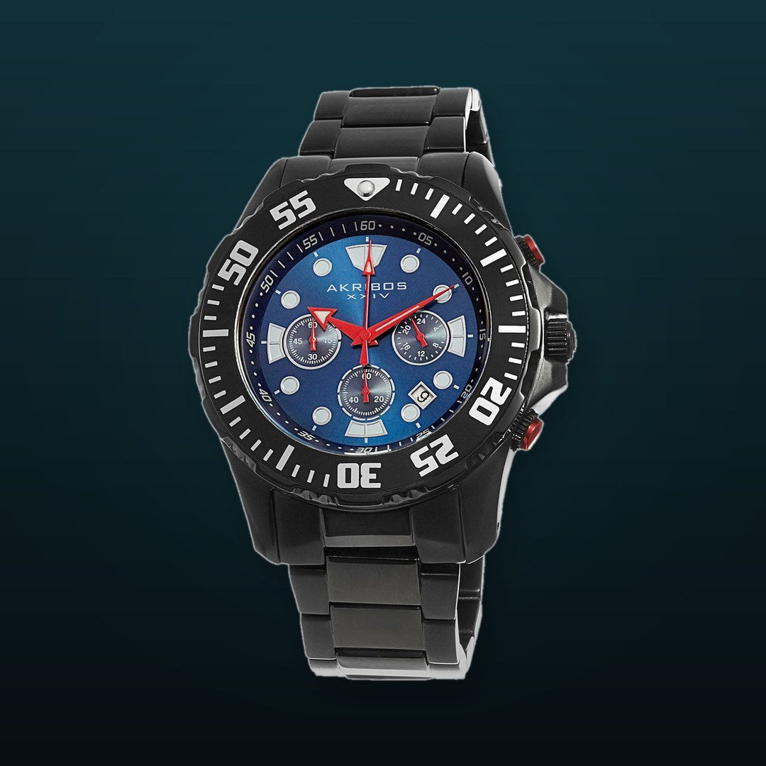 Blue Dial Chronograph Black Stainless Steel Watch Blue