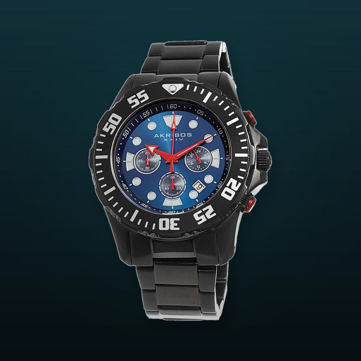 Blue Dial Chronograph Black Stainless Steel Watch Blue