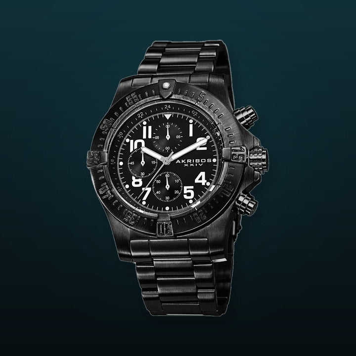 Chronograph Quartz Movement Watch with Black Dial and Black Stainless Steel Bracelet Black