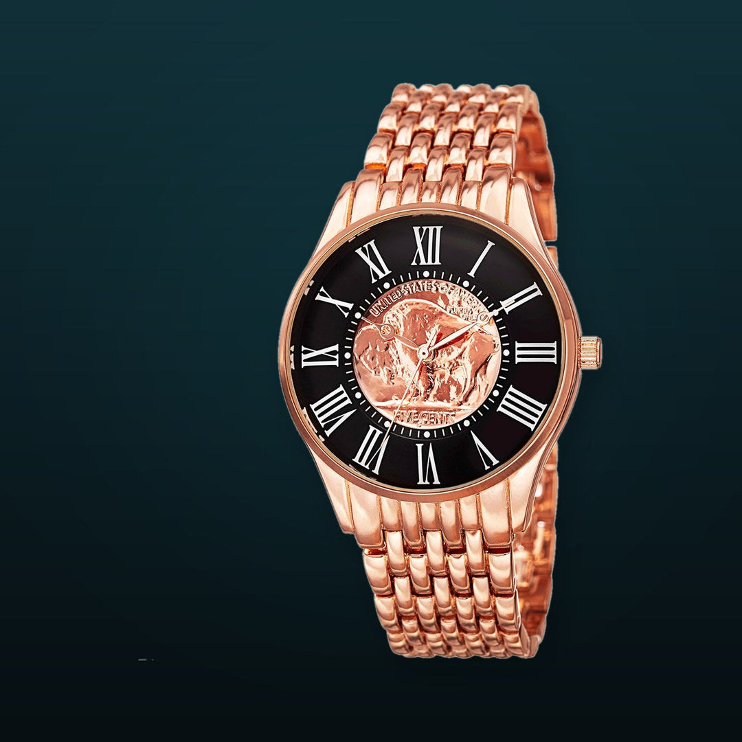 Coin Rose Gold Tone/Rose Gold Flashed Alloy/Alloy | Black Dial