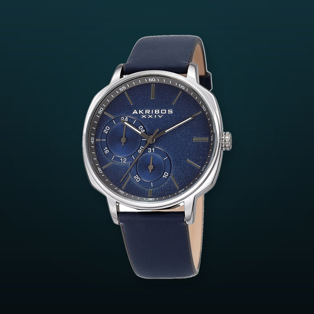 Classic Silver Tone/Leather Blue Dial