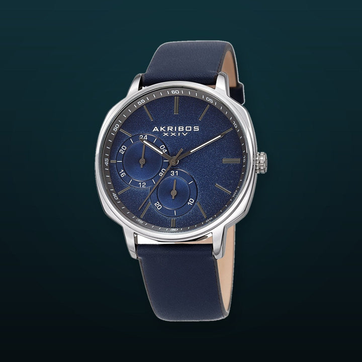 Classic Silver Tone/Leather Blue Dial