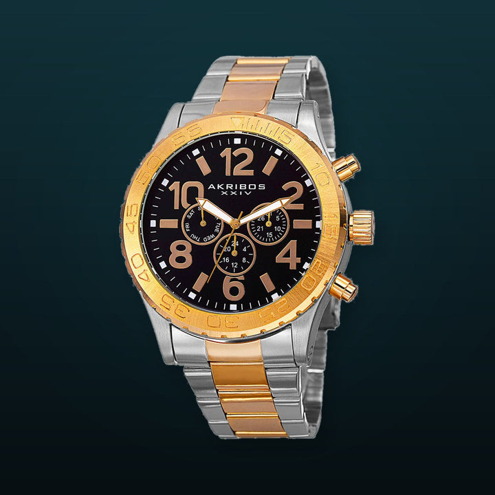 AK763TTG-Casual Silver/Gold/Stainless Steel | Black Dial
