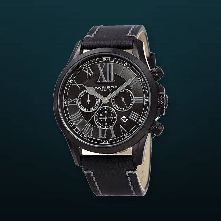 AK897BK-Casual Black/Leather | Black Dial