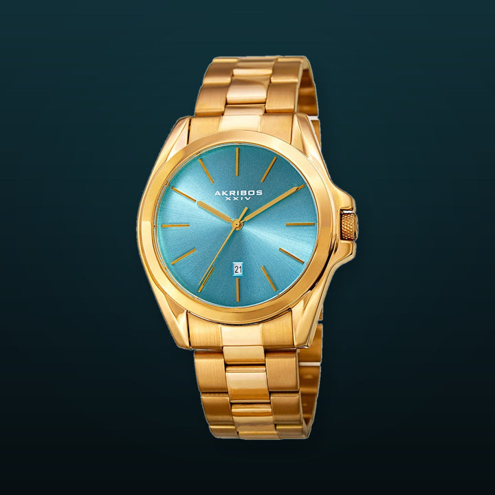 Casual-AK948YGTQ Gold/Stainless Steel | Blue Dial