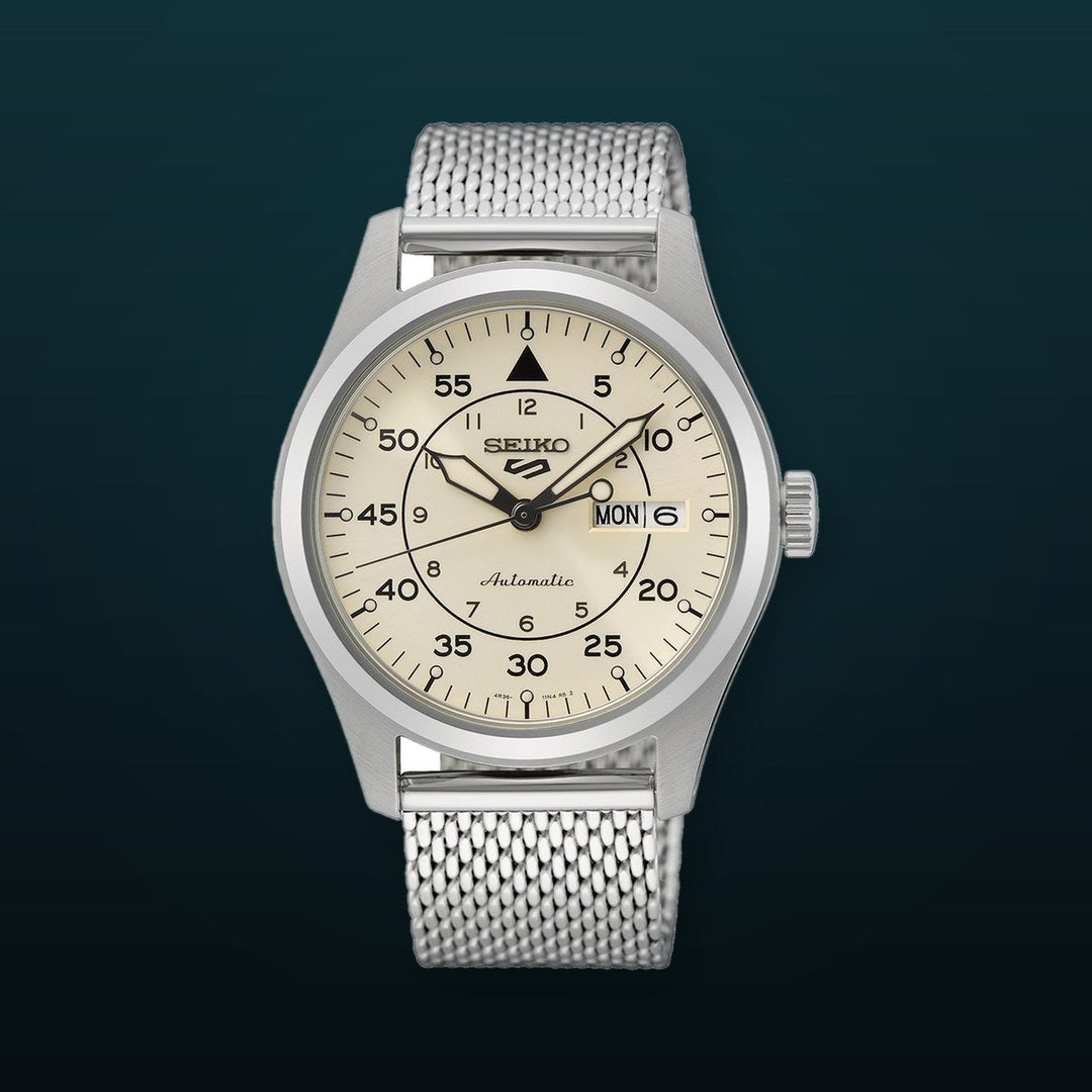 5 Sports Field Cream Dial / Steel Mesh Bracelet Cream White Dial