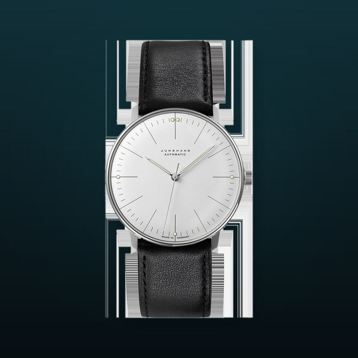 Max Bill Automatic Silver-Plated Dial / Black Leather Strap Silver Dial