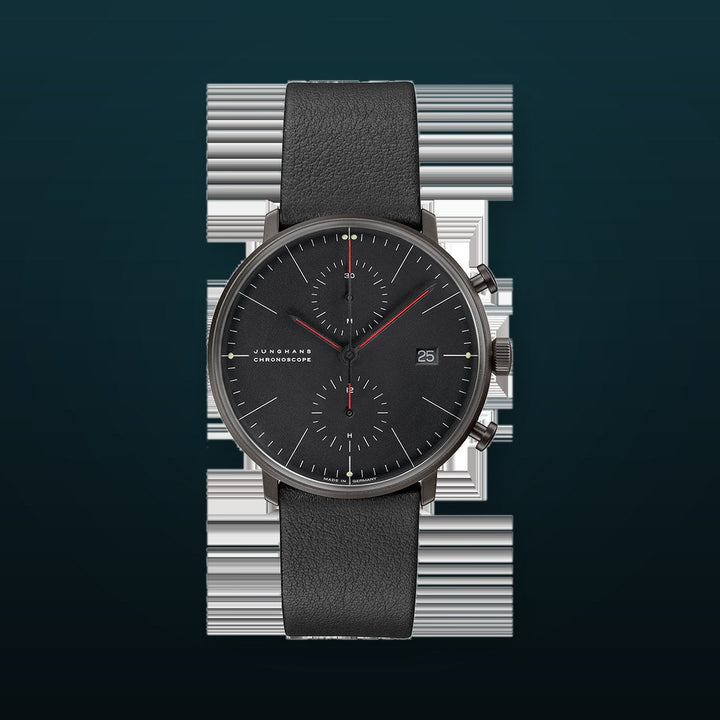 Max Bill Chronoscope Bauhaus Black Dial / Black Leather Strap Black Dial