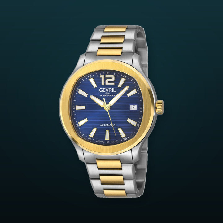 Stuyvesant Swiss Automatic, Two toned IPYG/316L Stainless Steel Case, Blue Dial, Two toned IPYG/316L Stainless Steel Bracelet Blue Dial