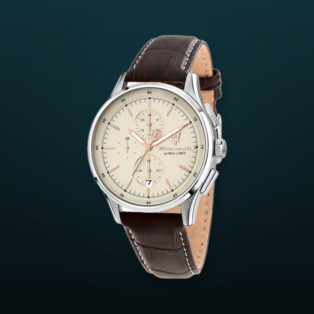 Maserati SORPASSO Chronograph Beige Dial / Brown Leather Strap Beige Dial