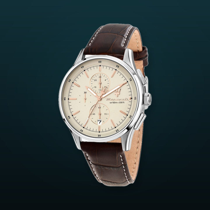 Maserati SORPASSO Chronograph Beige Dial / Brown Leather Strap Beige Dial