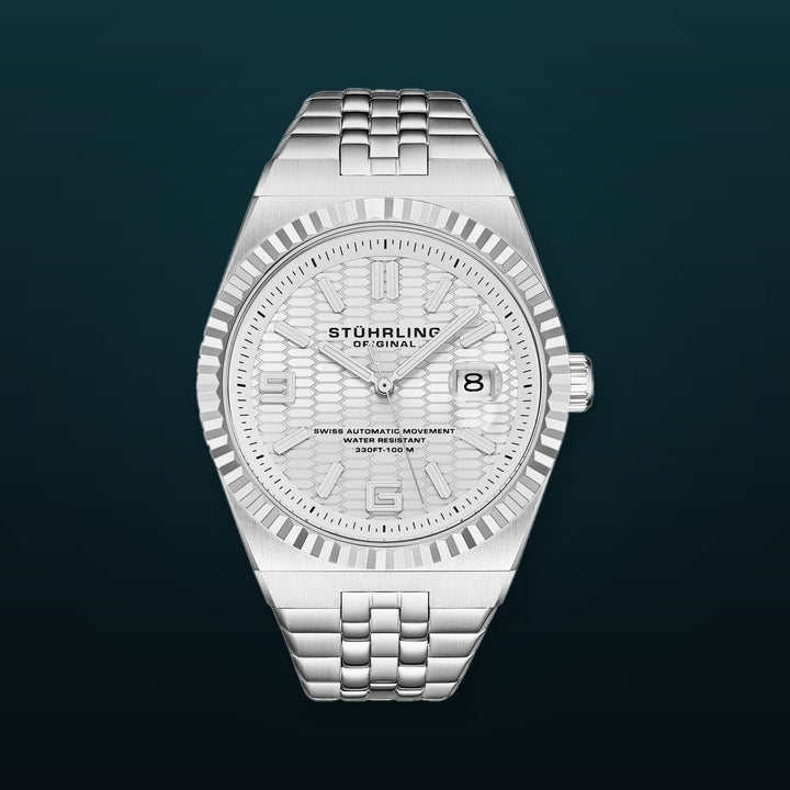 Sentinel 1027 Men's 42mm Silver Guilloché-pattern Dial/Stainless Steel Bracelet