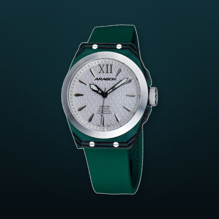 DF Carbon Fiber Automatic Sliver Dial, Green Case | Silver Dial