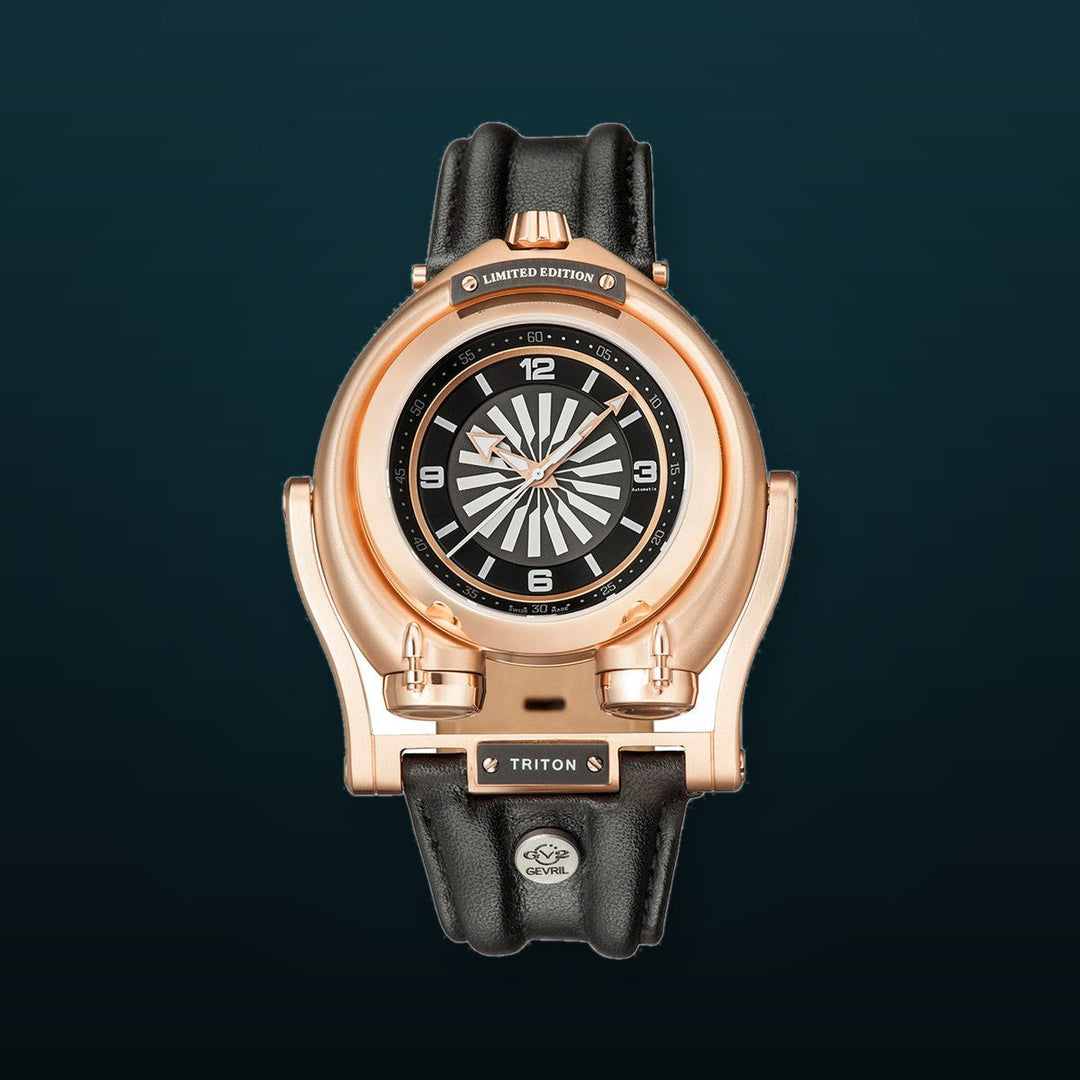 Triton GV2 by Gevril Triton Automatic Swiss Made Triton swinging lugs watch Black Rose Gold