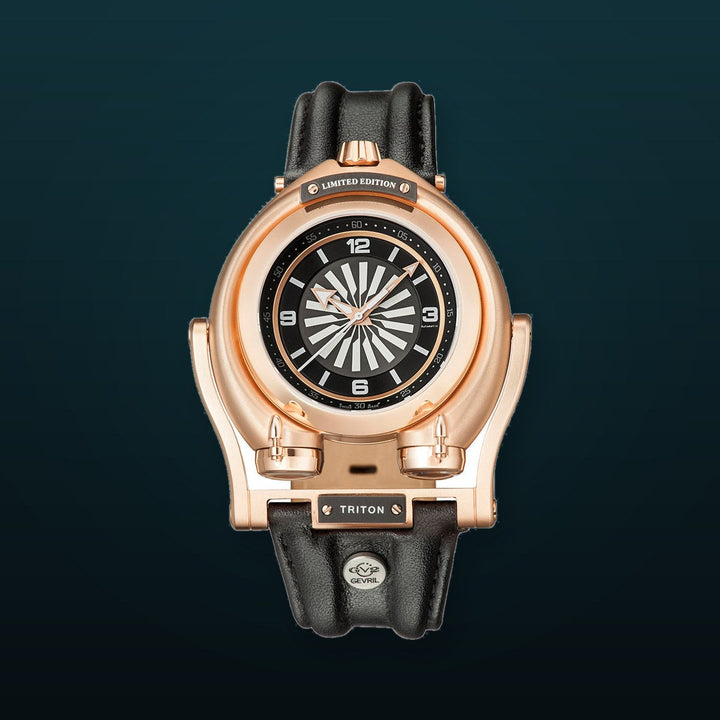 Triton GV2 by Gevril Triton Automatic Swiss Made Triton swinging lugs watch Black Rose Gold
