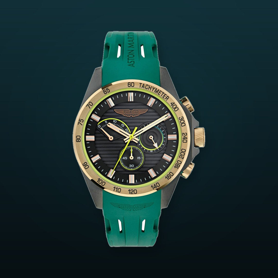 HLC Black IP/Green Silicone Strap Black Dial