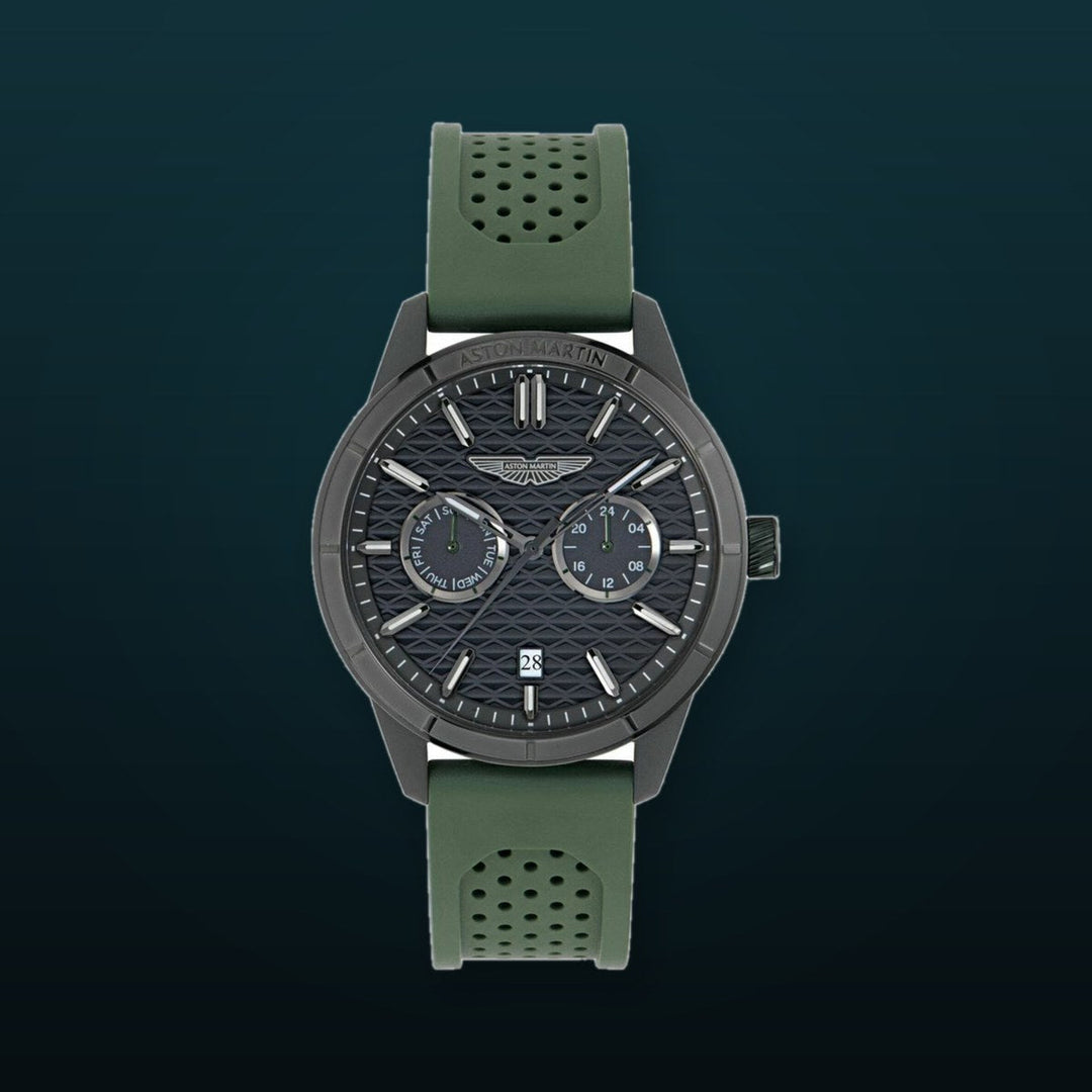 HDL Black IP/Green Silicone Strap Black Dial