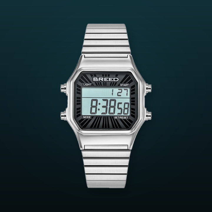 Terra Digital Watch w/ Backlight/Timer Silver Black Dial