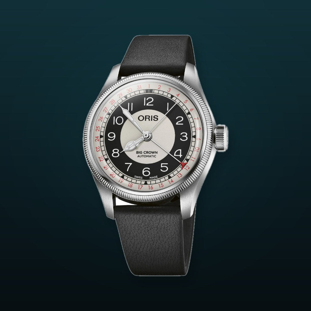 Big Crown Pointer Date Bullseye Black & White/Black Leather Black-White Dial