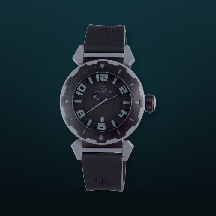 Men's Ferrara Rotating Bezel Black Rubber Date Watch | Black Dial
