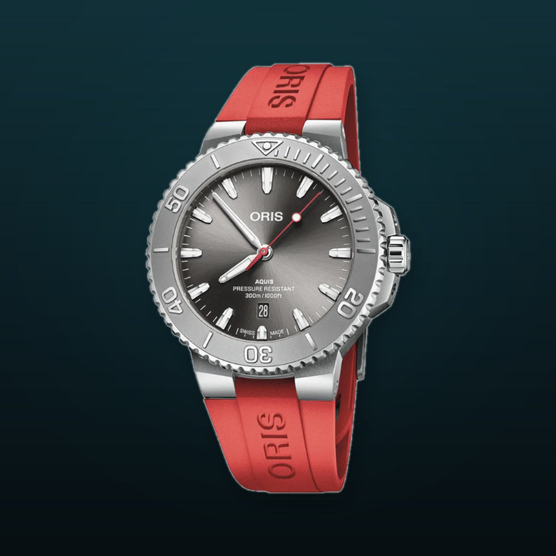 Aquis Date Relief Black/Red Rubber Black Dial
