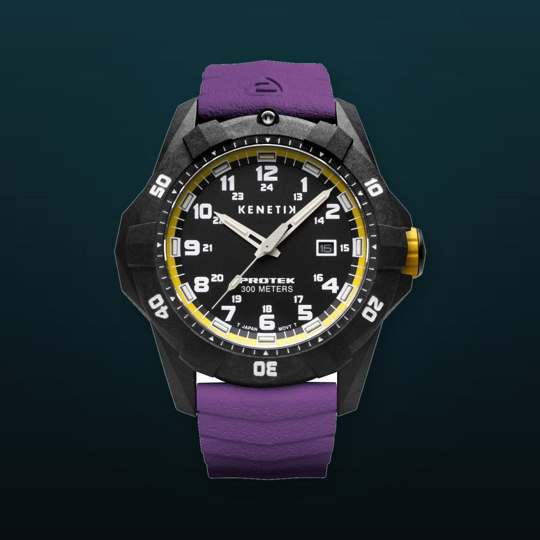 Kenetik Carbon Composite Dive CARBON CASE/BLACK&YELLOW DIAL/PURPLE STRAP Black-Yellow Dial