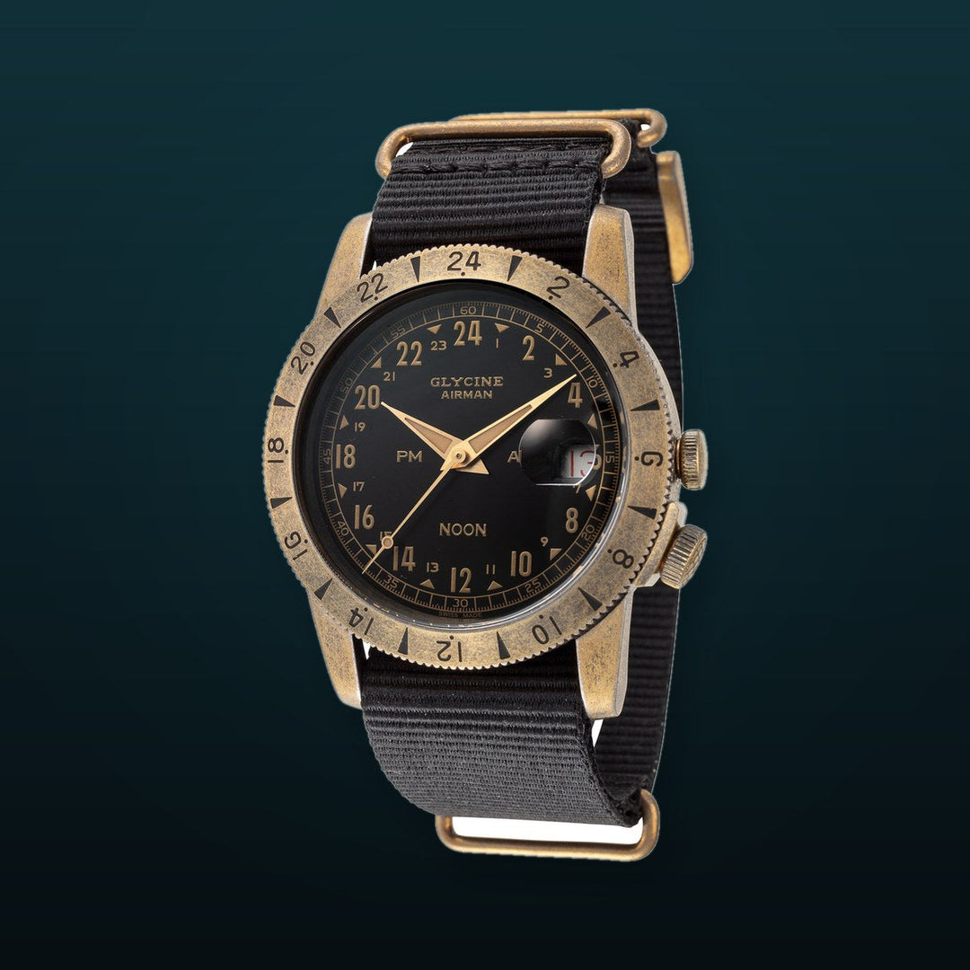 Glycine 40mm / Black / Brass | Black Dial
