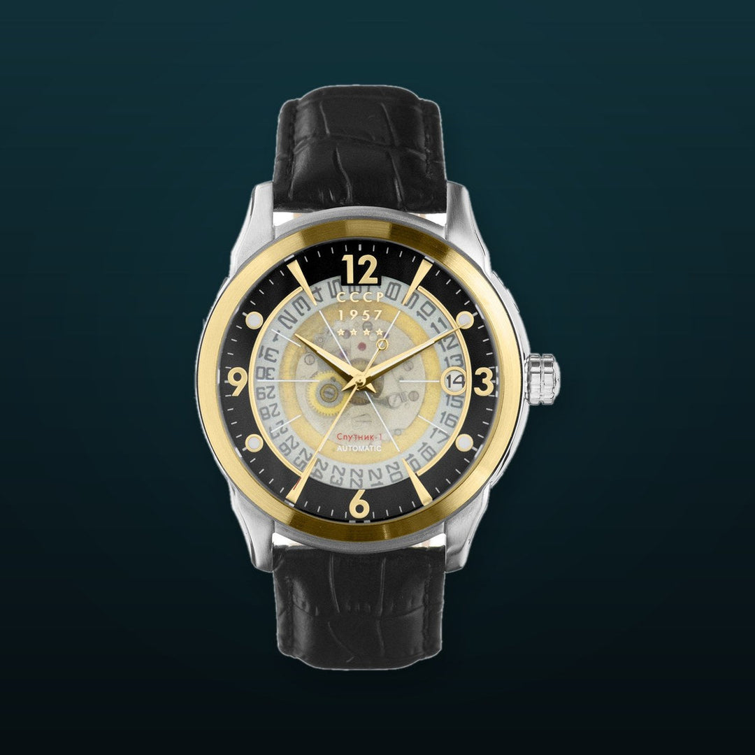 SPUTNIK-1 AUTOMATIC Black / Black Leather Black Dial